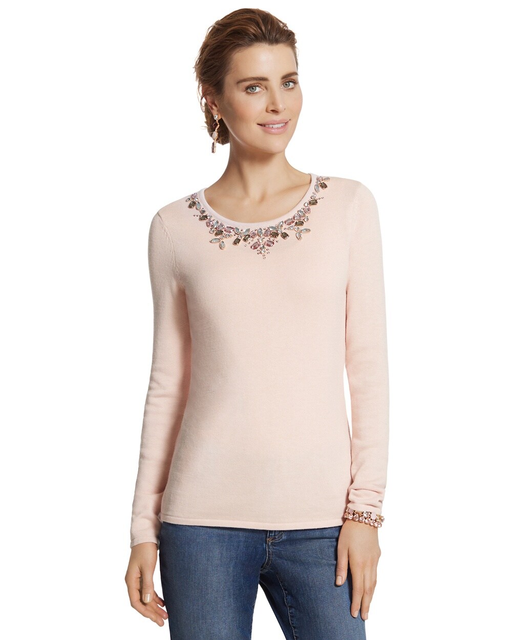 Embellished Neckline Belle Pullover Sweater