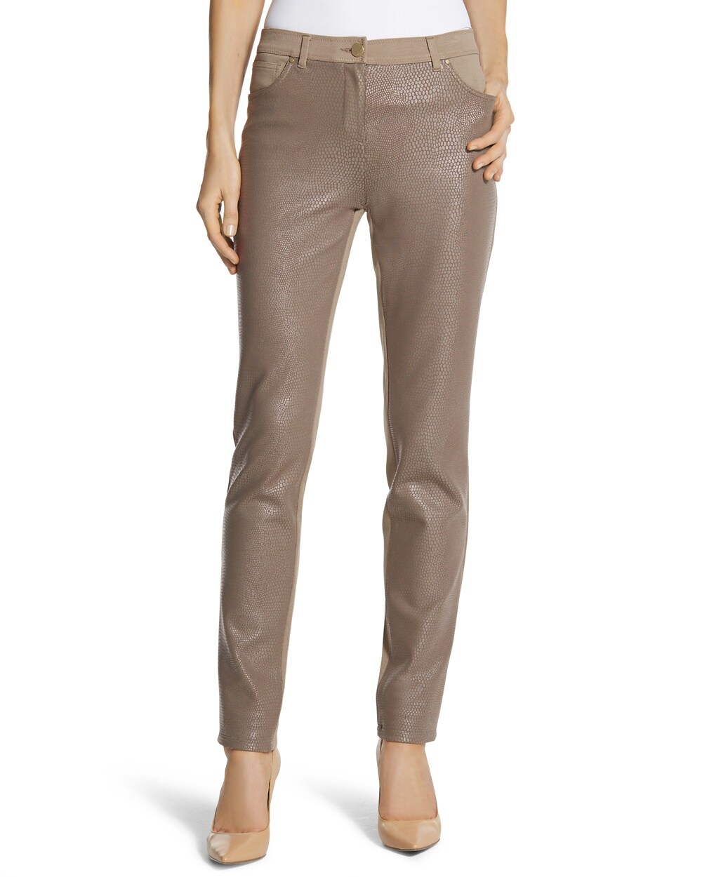 Foiled Pieced Front Ponte Slim Pants