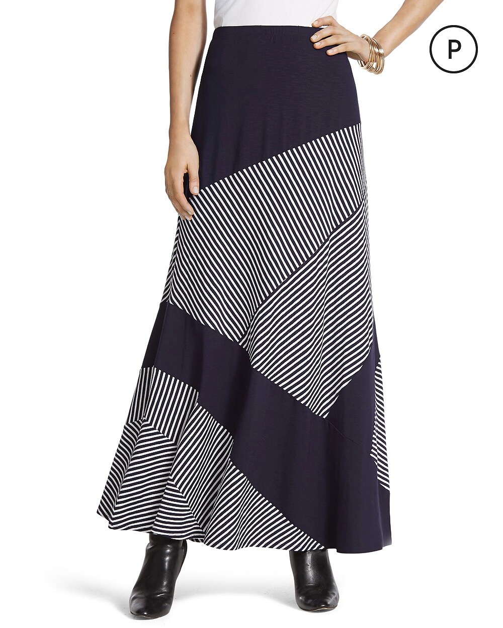 Petite Pieced Striped Maxi Skirt