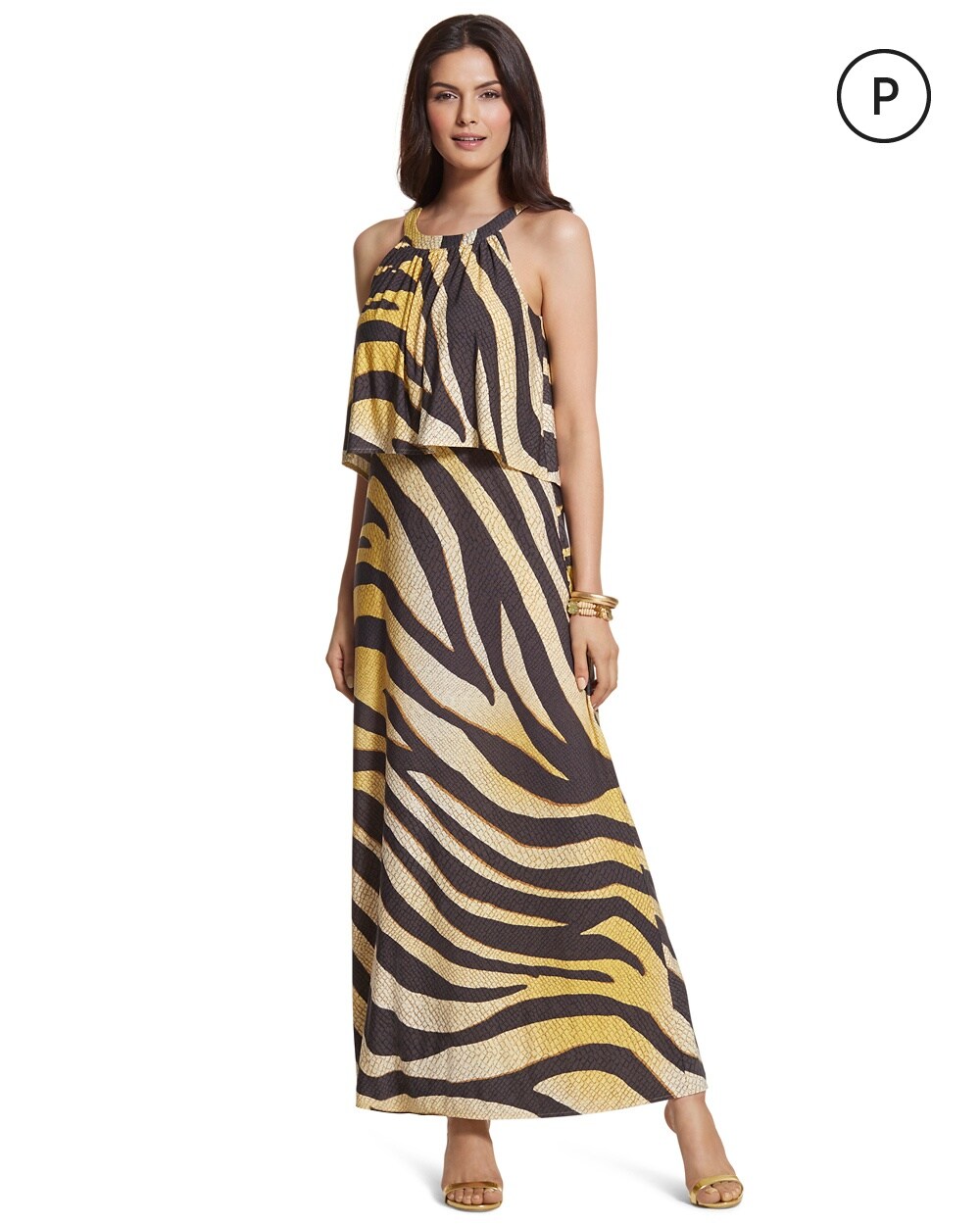 Petite Golden Zebra-Print Maxi Dress