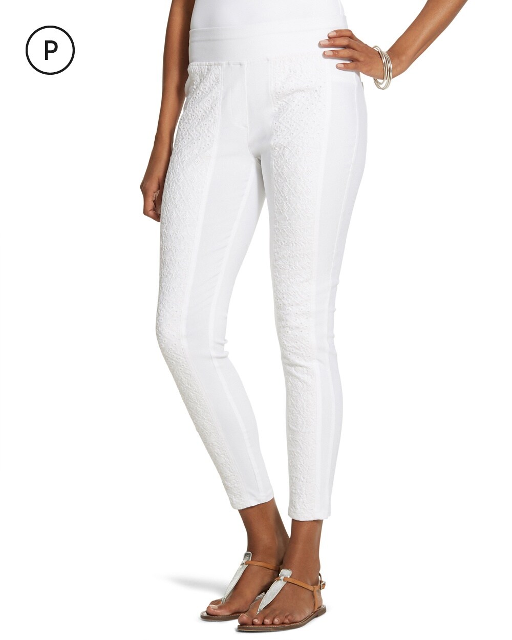 Petite Embroidered Stretch Slim-Fit Pants