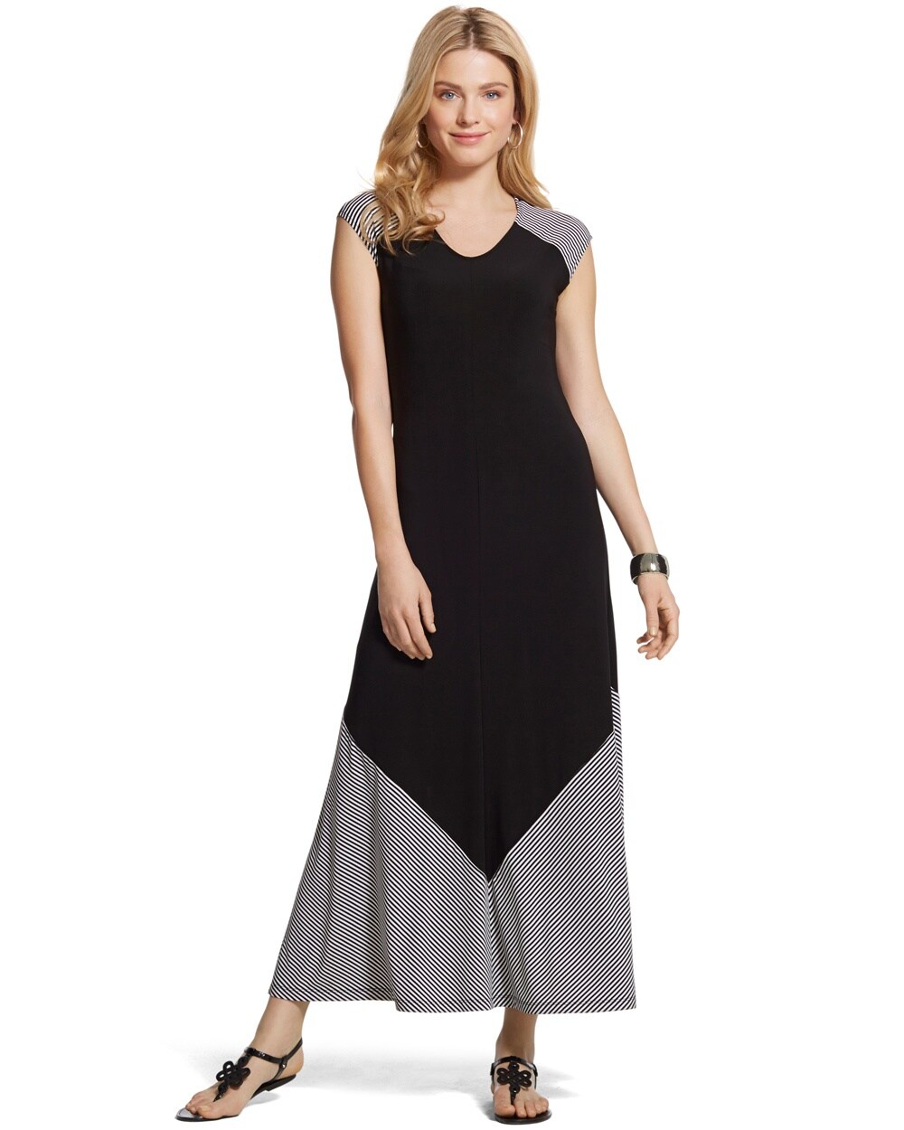 UPC 451006000653 product image for Chicos Womens Black Combo Striped Maxi Dress - Small | upcitemdb.com
