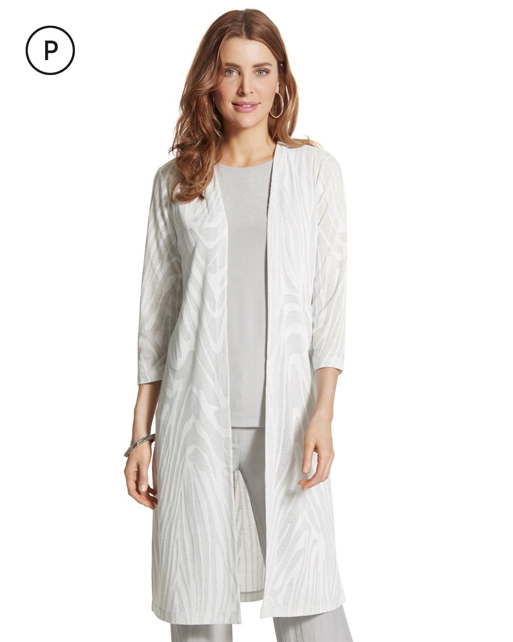 Travelers Collection Petite Zebra-Striped Duster Jacket