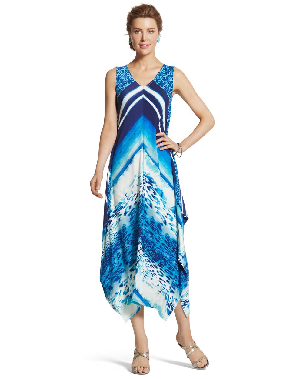 Watercolor Chevron Modern Hem Midi Dress