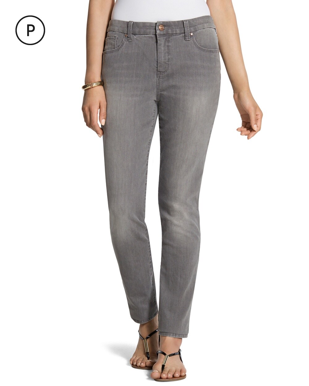 So Slimming Petite Girlfriend Gray Ankle Jeans