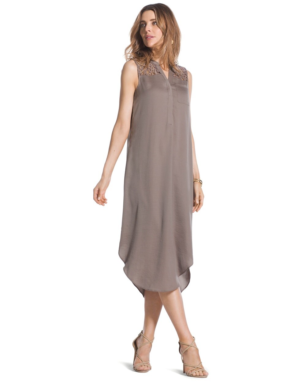Lace-Shoulder Midi Dress
