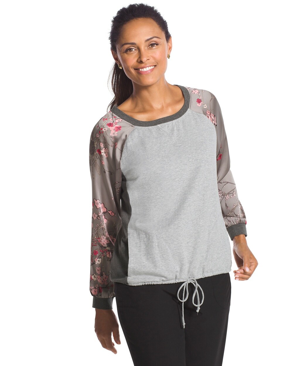 Zenergy Floral-Sleeved Gray Sweatshirt