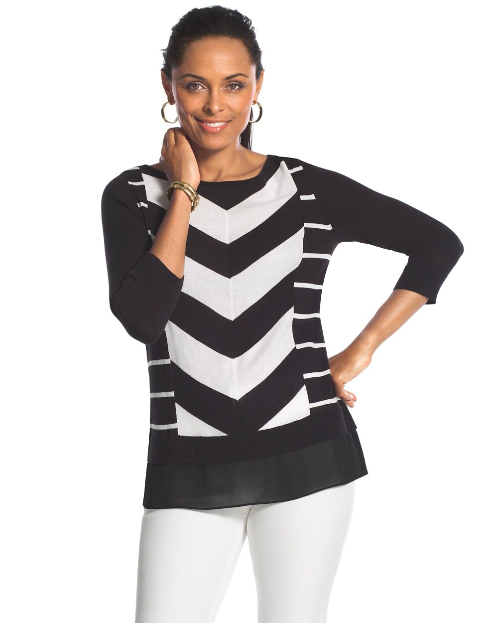 Chevron-Striped Stefania Pullover Sweater