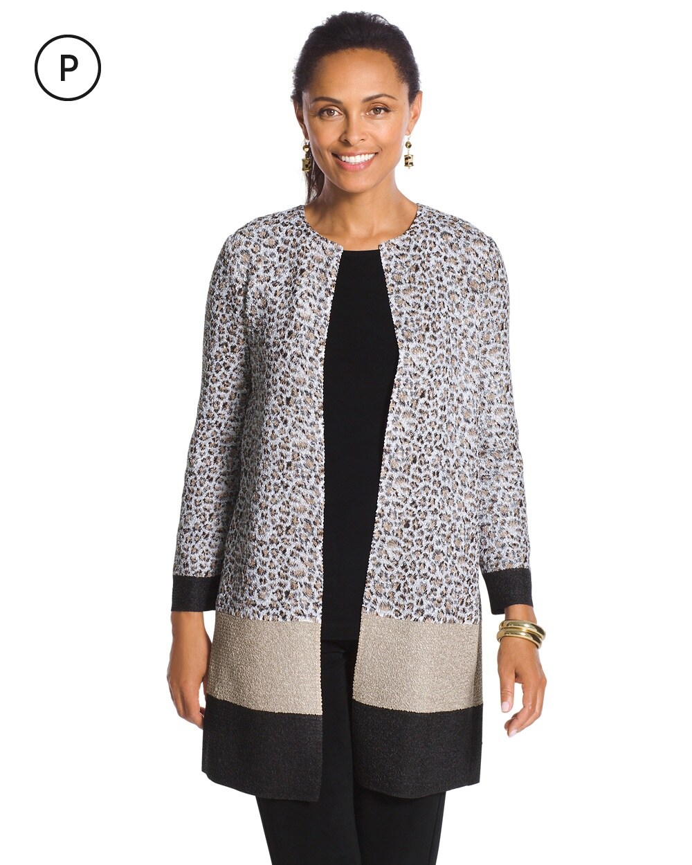 Travelers Collection Petite Animal-Print Duster Jacket