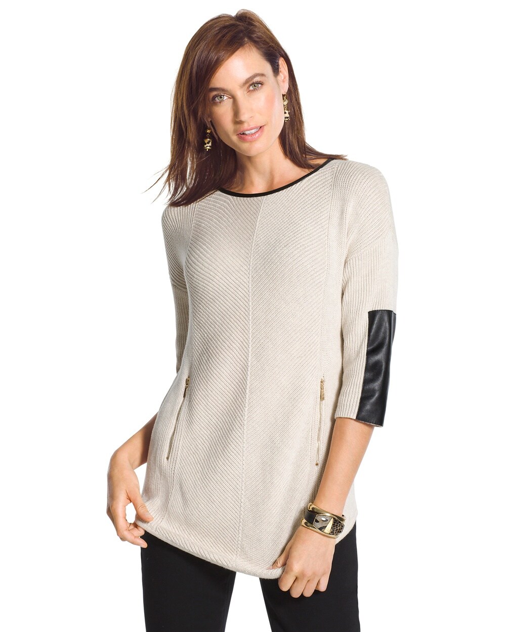 Estelle Faux-Leather Sleeve Sweater