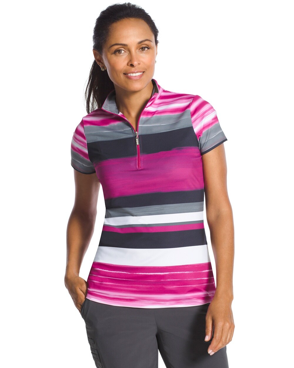Zenergy Golf Pink-Striped Polo