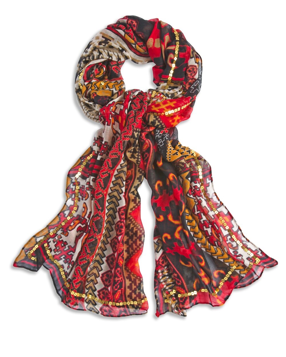 Patched Sequin Red Scarf