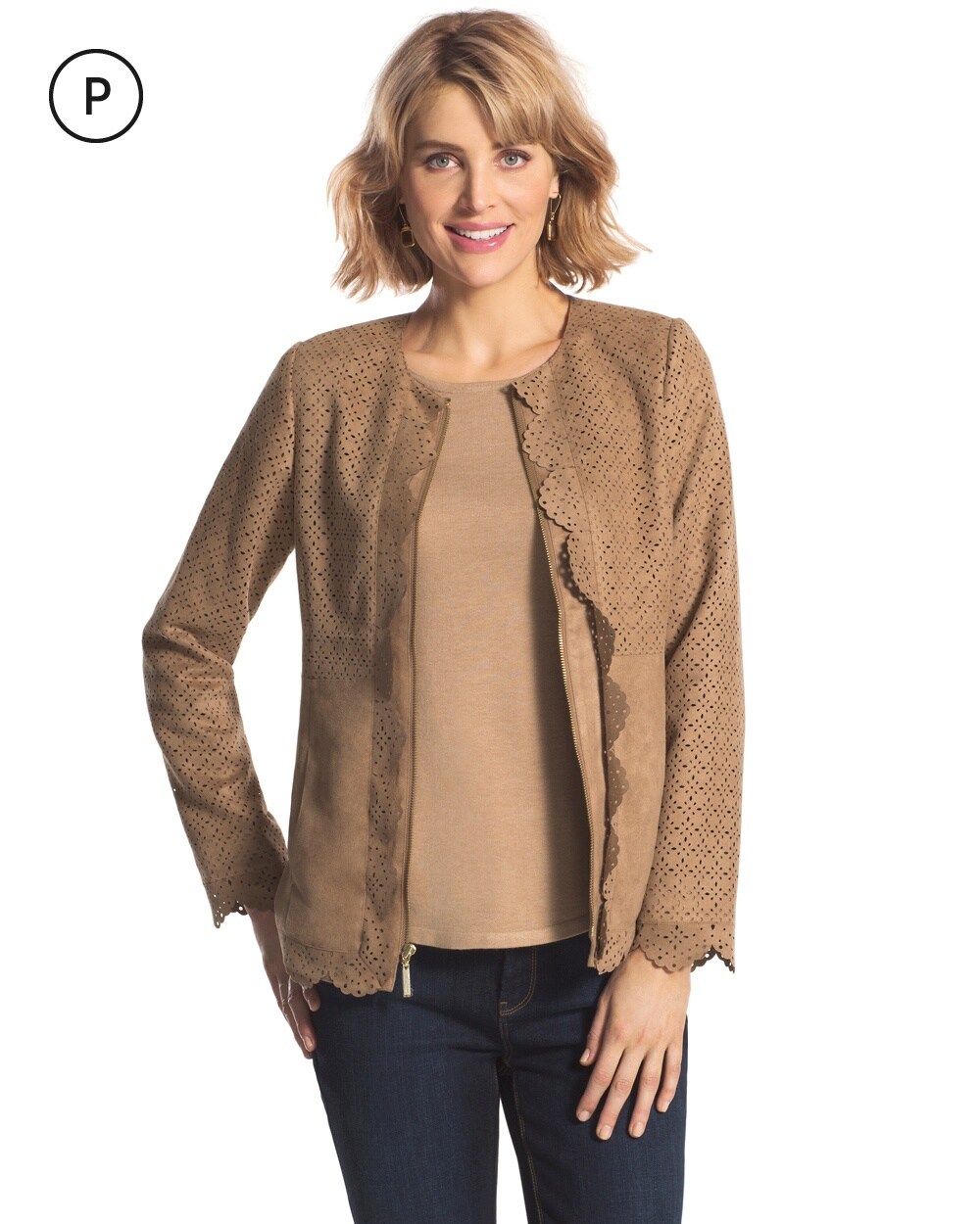 Petite Faux-Suede Perforated Jacket