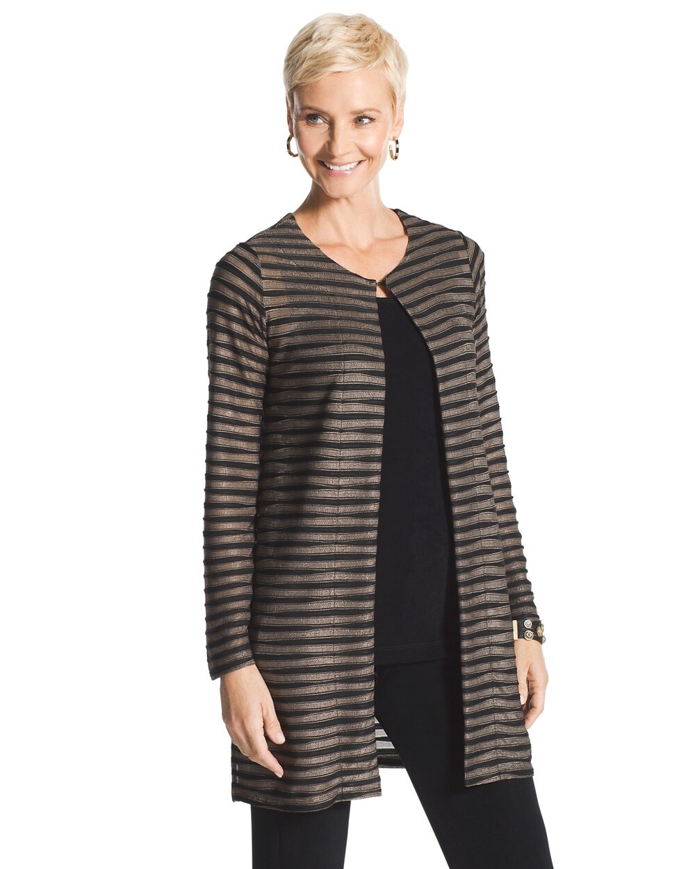 Travelers Collection Shine Striped Duster Jacket