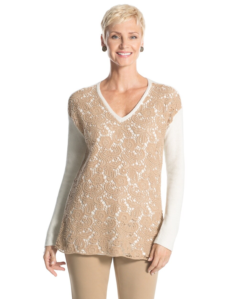 Christina Lace-Front Pullover Sweater