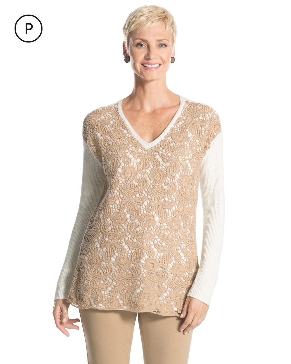 Petite Christina Lace-Front Pullover Sweater
