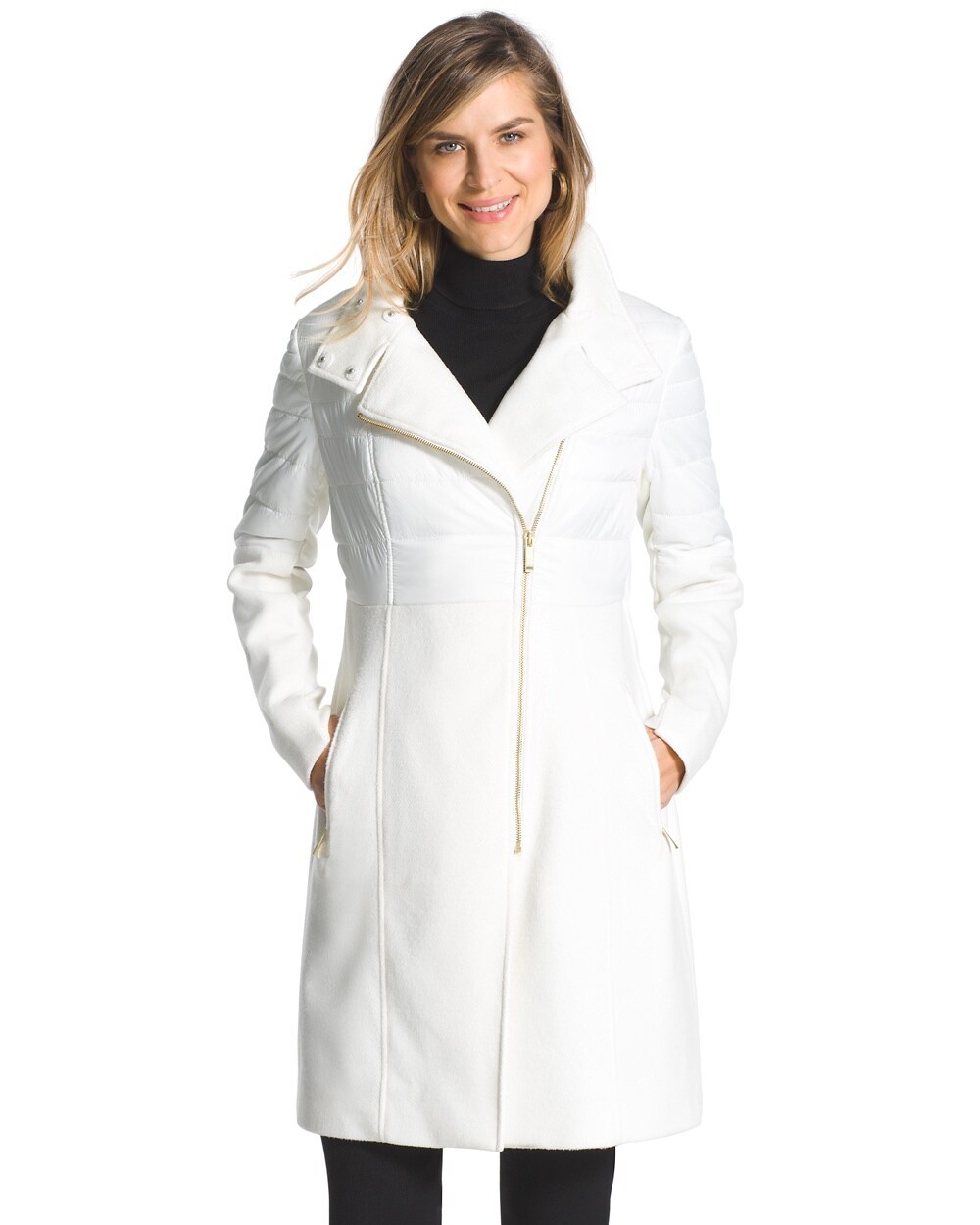 Quilted Textured White Coat