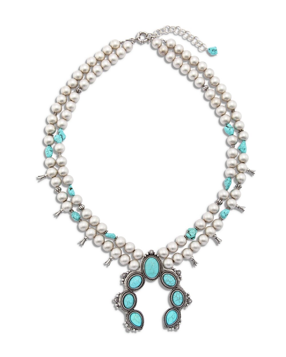 Faux-Turquoise Squash Blossom Pendant Necklace