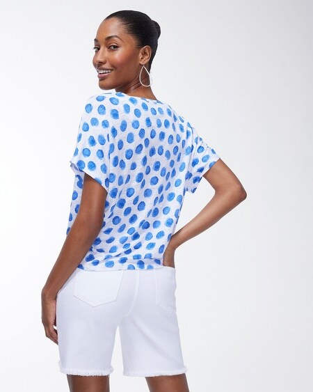 Shop Chico's Linen Dots Tie Front Tee In Blue Size 8/10 |  In Poolside Blue