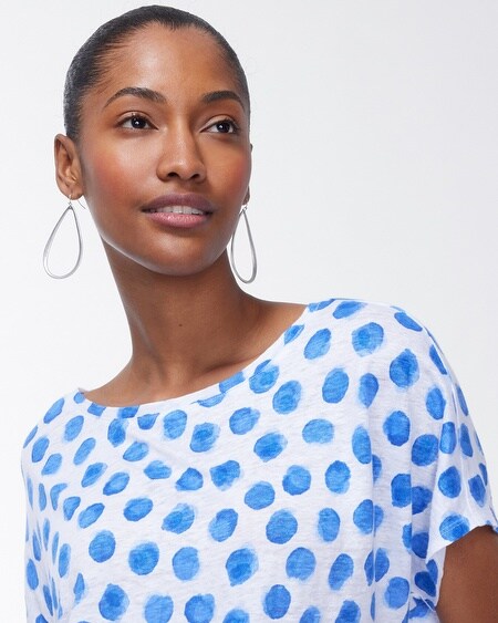 Shop Chico's Linen Dots Tie Front Tee In Blue Size 8/10 |  In Poolside Blue