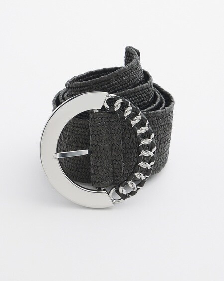 Shop Chico's Stretch Raffia Belt In Black Size Small/medium |