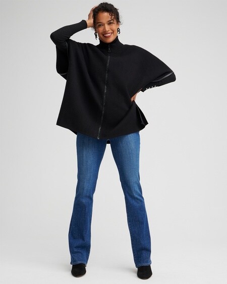 Shop Chico's Embellished Zipper Sweater Ruana In Black Size Xxs/xs |