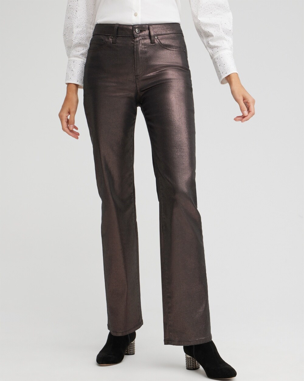 High Rise Coated Straight Jeans