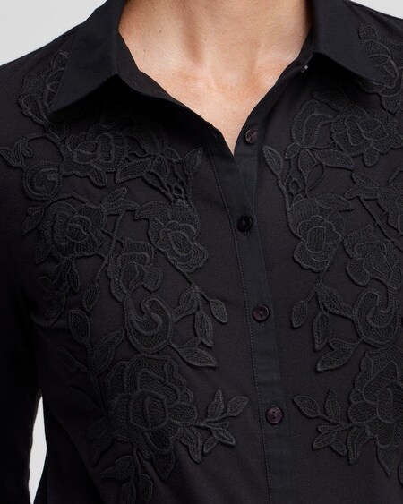 Shop Chico's Knit Woven Lace Applique Shirt In Black Size 16/18 |