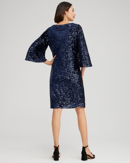 Shop Chico's Velvet Sequin Bell Sleeve Dress In Midnight Dark Blue Size 16/18 |