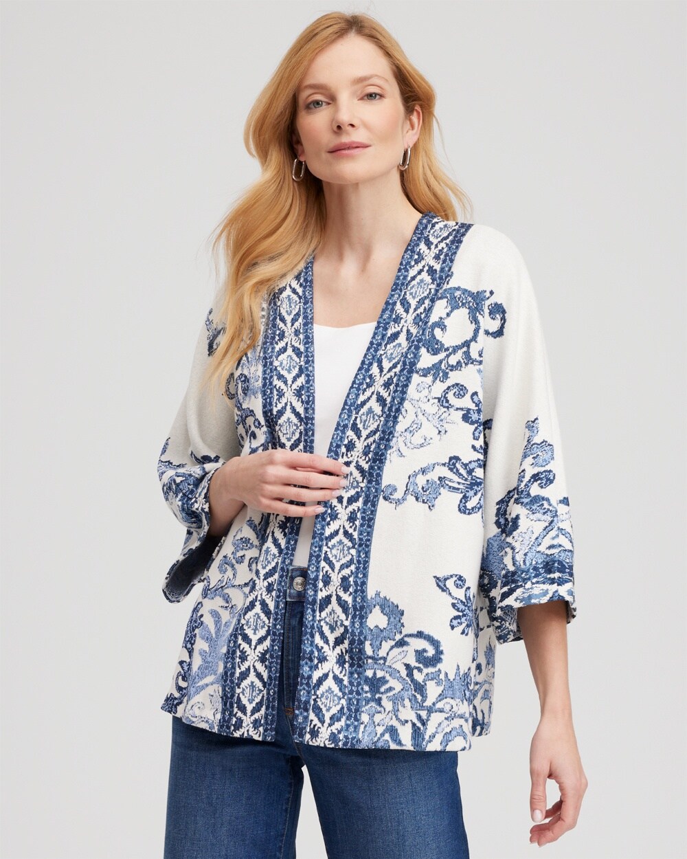 Jacquard Knit Short Kimono