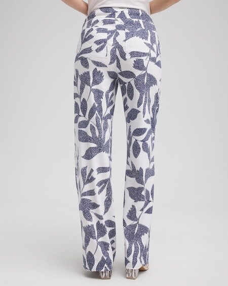 Shop Chico's Linen Blend Leaf Print Pants In White Size 8 |  In Alabaster/evening Eclipse
