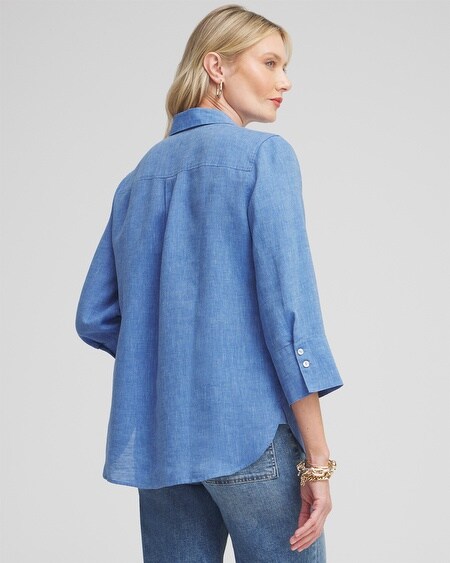 Shop Chico's No Iron Linen 3/4 Sleeve Shirt In Blue Size Large |