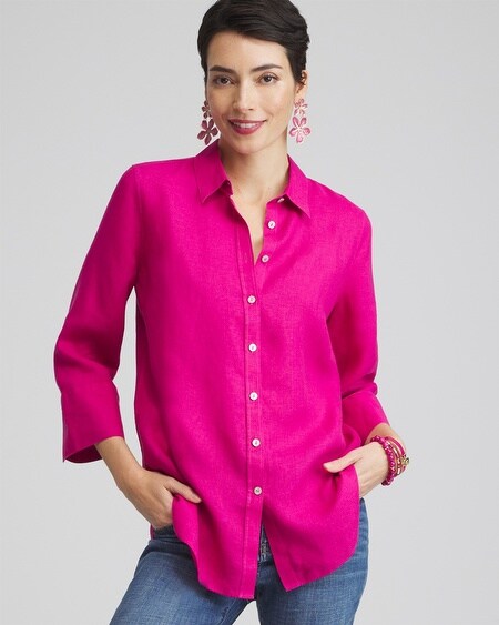 Shop Chico's No Iron Linen 3/4 Sleeve Shirt In Parisian Purple Size Large |