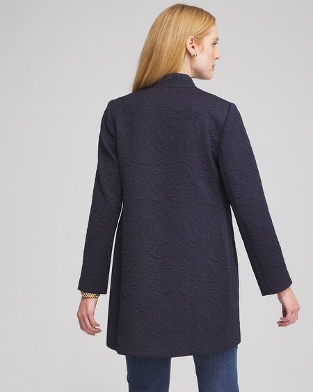 Shop Chico's Floral Jacquard Knit Topper Jacket In Navy Blue Size Medium |
