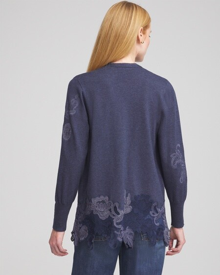 Shop Chico's Cashmere Blend Lace Hem Cardigan Sweater In Dark Wash Denim Size 8/10 |  In Dark Denim Heather
