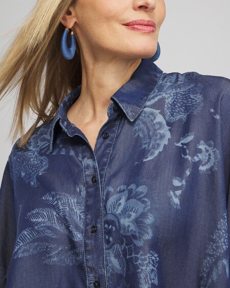 Shop Chico's Floral Button Front Poncho In Blue Size Small/medium |