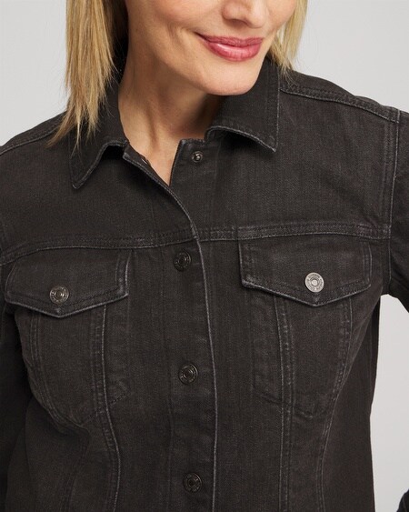 Shop Chico's Cropped Shirttail Denim Jacket In Black Oak Wash Size Xs |