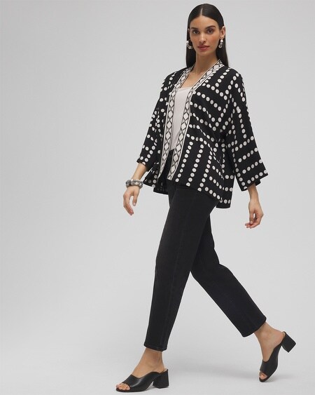 Shop Chico's Silk Blend Mixed Print Kimono Top In Black Size Xxs/xs |