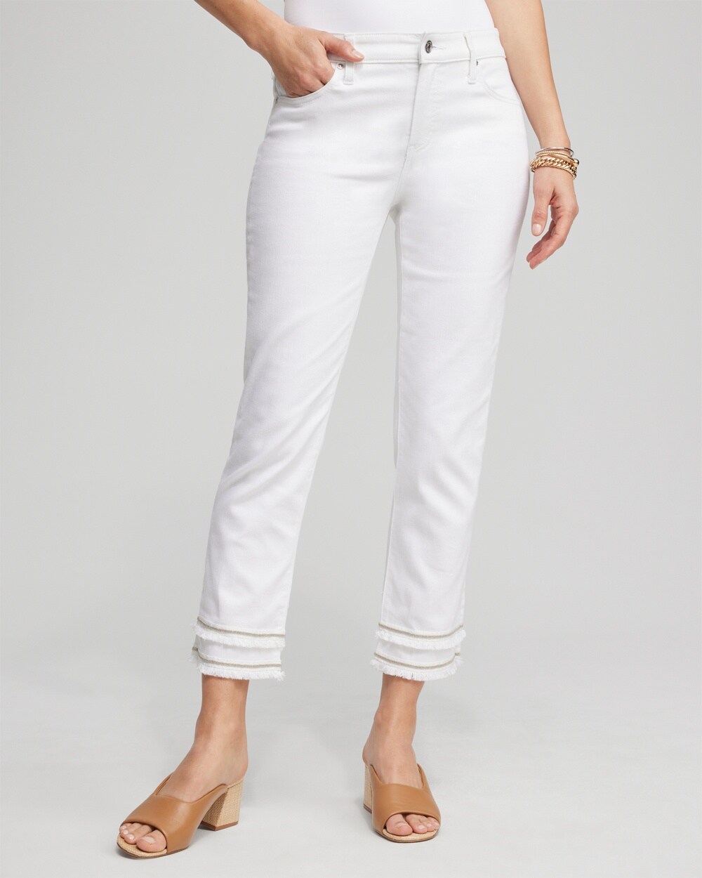 No Stain Girlfriend Embellished Hem Cropped Jeans
