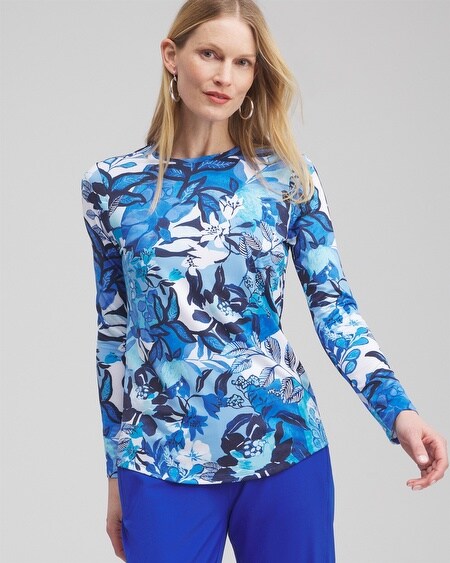 Shop Chico's Upf Sun Protection Floral Sun Tee In Intense Azure Size 12/14 |  Zenergy Activewear