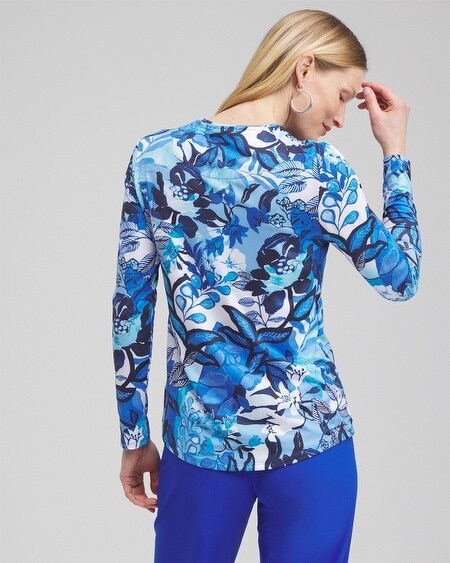 Shop Chico's Upf Sun Protection Floral Sun Tee In Intense Azure Size 12/14 |  Zenergy Activewear