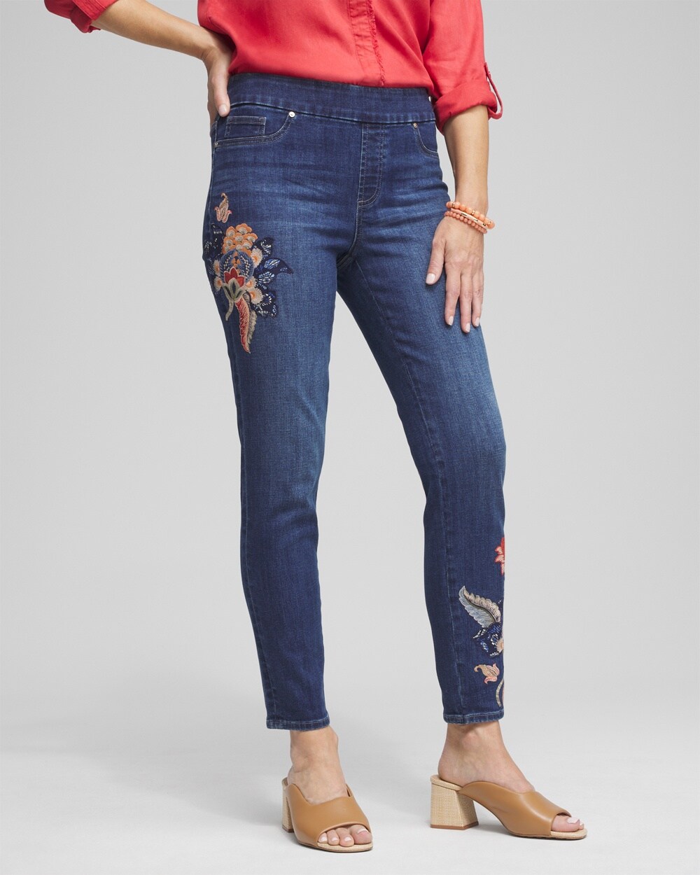 Petite Embroidered Pull-on Ankle Jeggings
