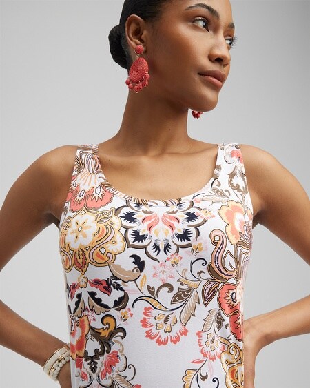 Shop Chico's Touch Of Cool Floral Polished Tank Top In Orange Size 12/14 |  In Nectarine