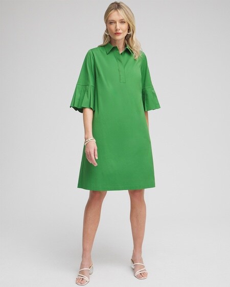 Shop Chico's Poplin Pleat Sleeve Popover Dress In Verdant Green Size 8 |
