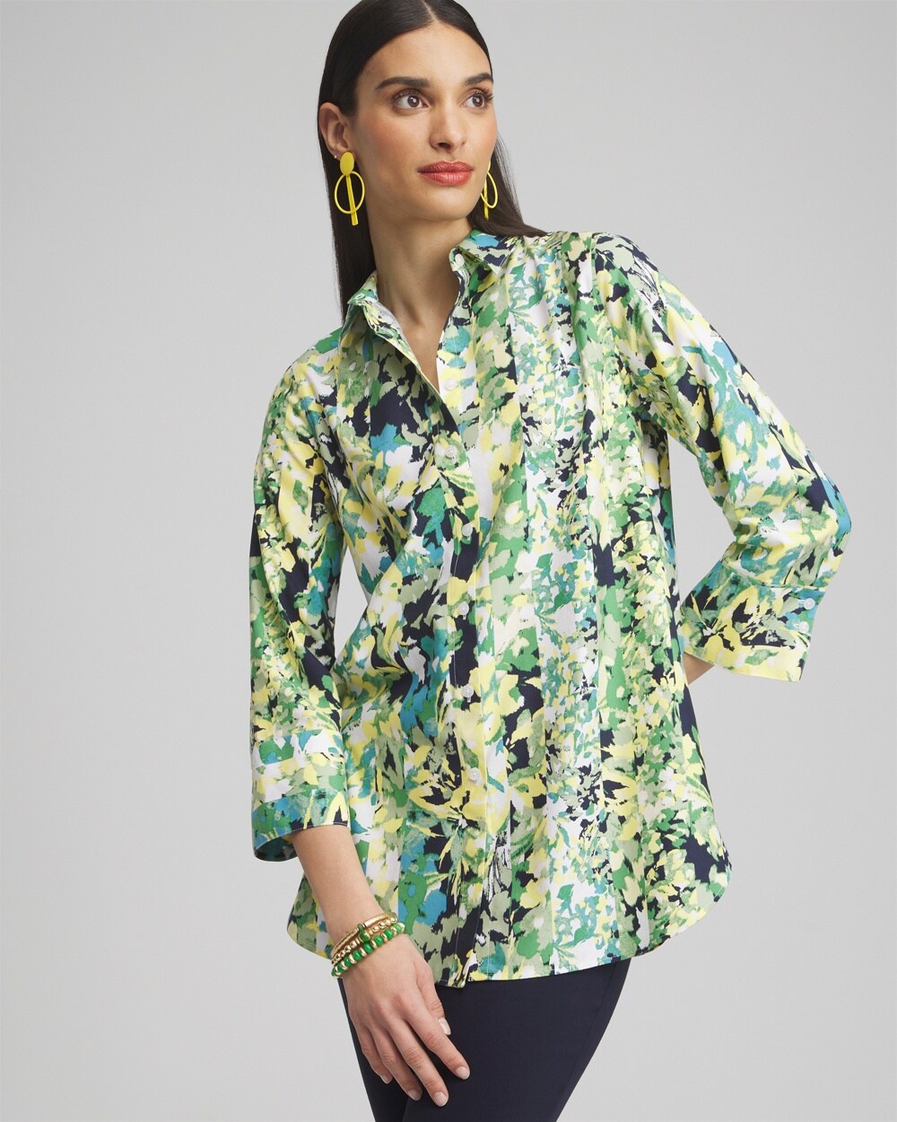 No Iron&#8482; Stretch Floral 3/4 Sleeve Tunic