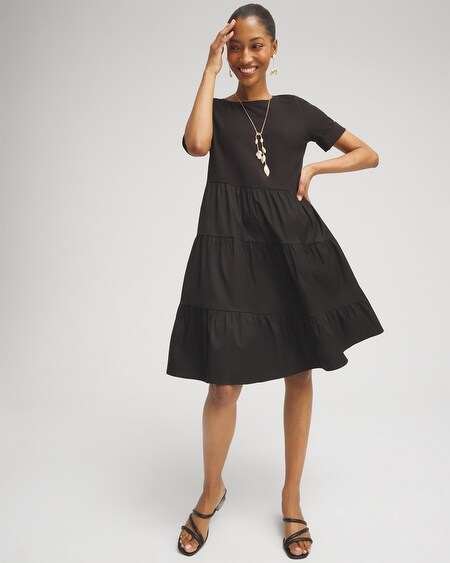 Shop Chico's Asymmetrical Knit Woven Tiered Dress In Black Size 4/6 |