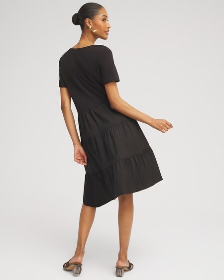 Shop Chico's Asymmetrical Knit Woven Tiered Dress In Black Size 4/6 |