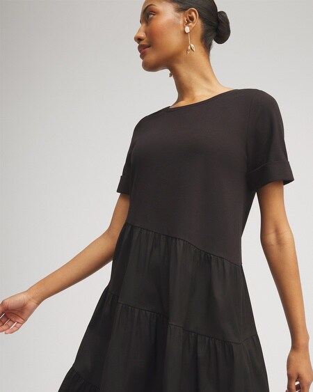 Shop Chico's Asymmetrical Knit Woven Tiered Dress In Black Size 8/10 |