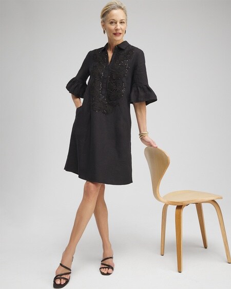 Shop Chico's Linen Lace Applique Dress In Black Size 14 |