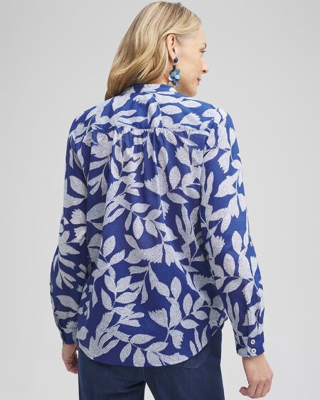 Shop Chico's Cotton Leaf Print Shirt In Blue Size 20/22 |  In Evening Eclipse
